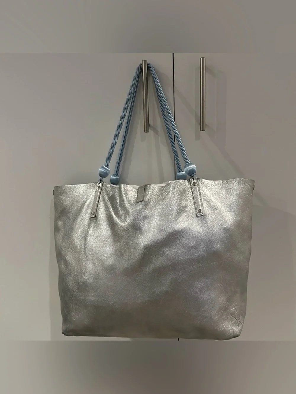 Tiffany & Co. Green Suede/Silver Metallic Reversible Tote with Silver Accents